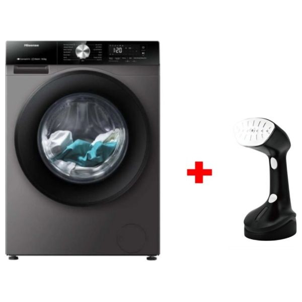 Hisense WF3S1243BT - 10.5Kg - 1400RPM - Front Loading Washing Machine - Gray + HAUSBERG HB-7901NG - Portable Steam Iron - 1200W - 200ml - Black