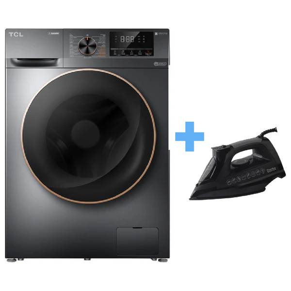 TCL P208FLG - 8Kg - Front Loading Washing Machine - Gray - Denka IST-2400PB - Steam Iron - Black
