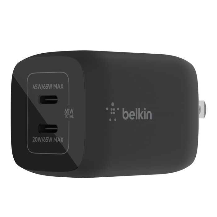 Belkin 65W DUAL USB-C GAN WALL CHARGER WITH PPS, BLACK