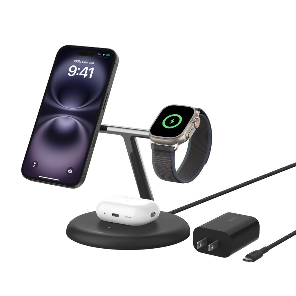 Belkin BoostCharge 3-in-1 Magnetic Charging Stand with Qi2 Fast Wireless Charging 15W