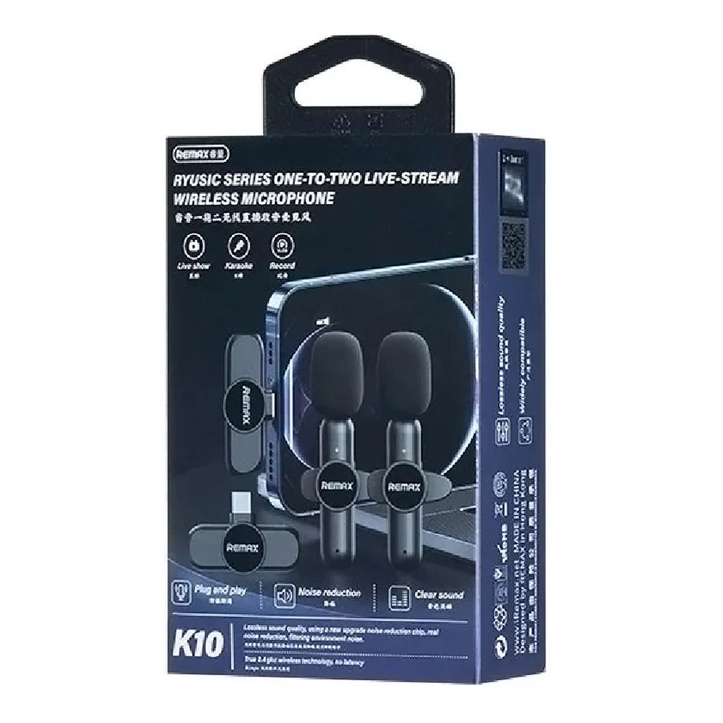 Ryusic K10 One-to-Two Wireless Microphone Set for Live Streaming and Content Creation