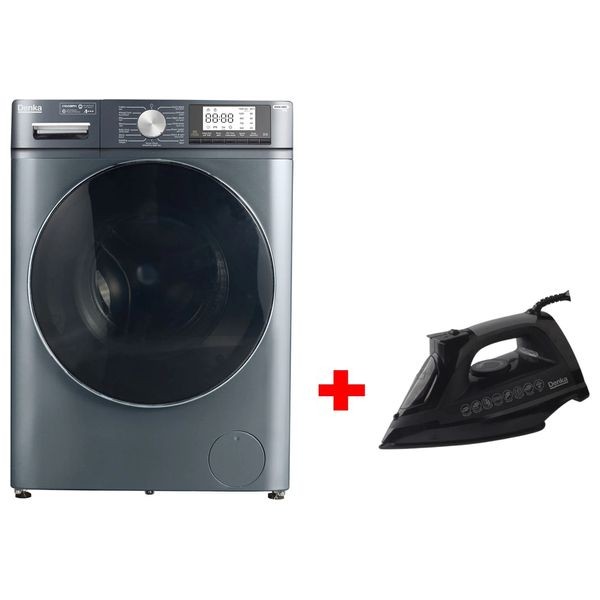 Denka MWM-12GFL - 12Kg - 1400RPM - Front Loading Washing Machine - Gray + Denka IST-2400PB - Steam Iron - Black