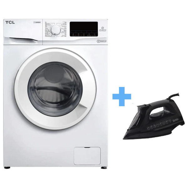 TCL P608FLW - 8Kg - Front Loading Washing Machine - White + Denka IST-2400PB - Steam Iron - Black