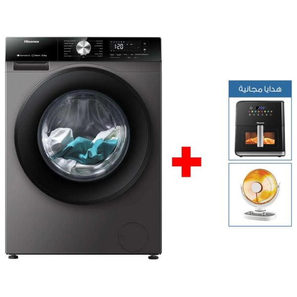 Hisense WF3S1243BT - 12Kg - 1400RPM - Front Loading Washing Machine - Titanium Grey + Electric Fryer + Carbon Heater