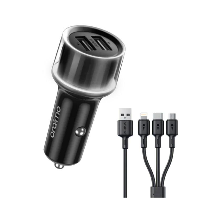Oraimo Highway 15 Car Charger With 3-in-1 Cable 1.2m Black