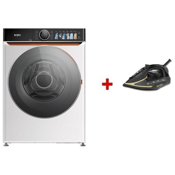 Dama DW12W - 12Kg - Front Loading Washing Machine - White + Dama DI3000C - Steam Iron - Black
