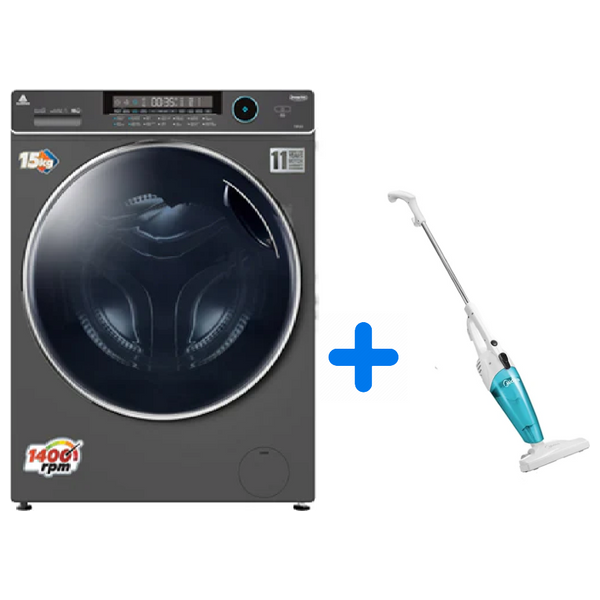 Alhafidh 15FL61 - 15Kg - 1400RPM - Front Loading Washing Machine - Silver + Midea SC861 - Handheld Vacuum Cleaner - White