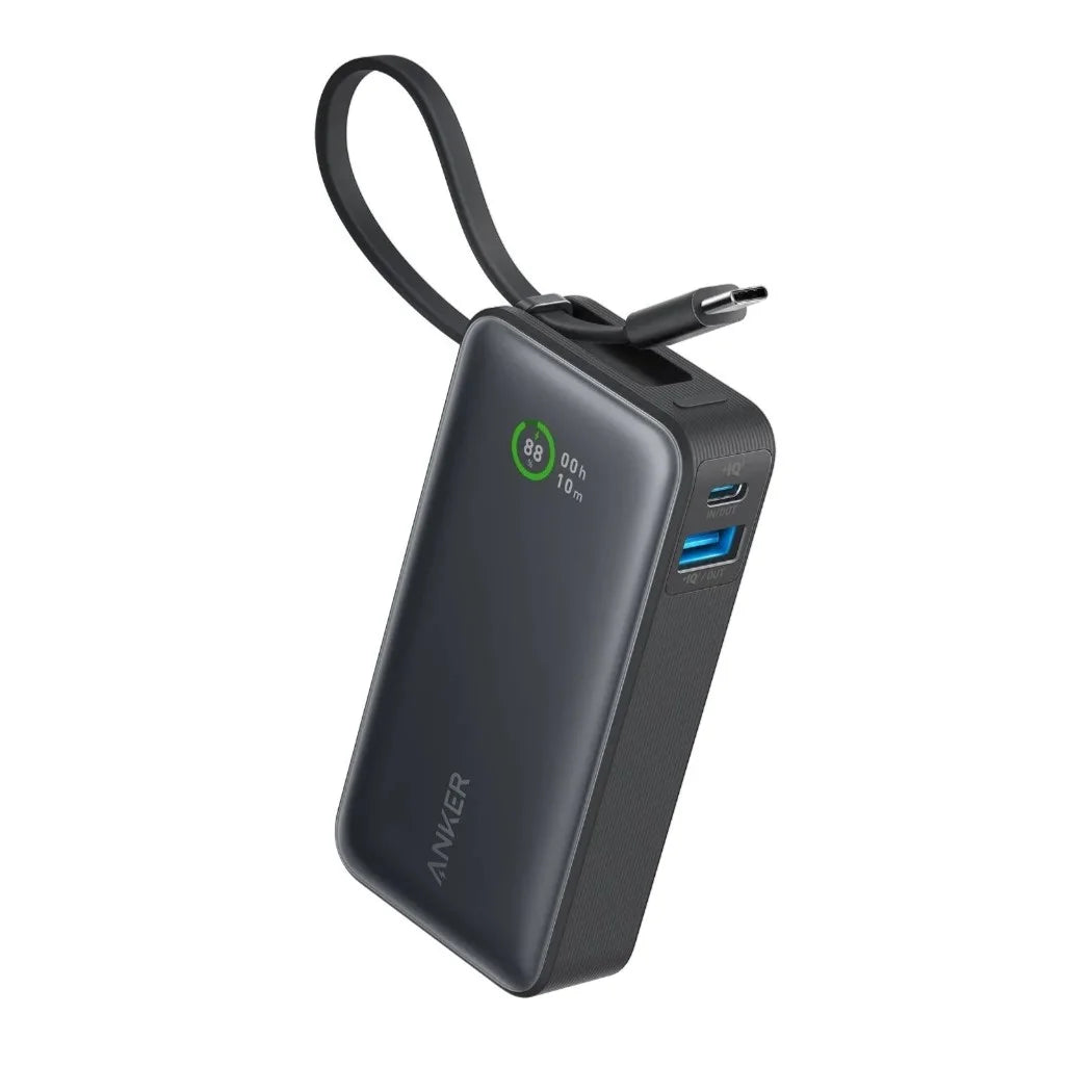 Power Bank 10K mAh 30W Built-In USB-C Cable Black
