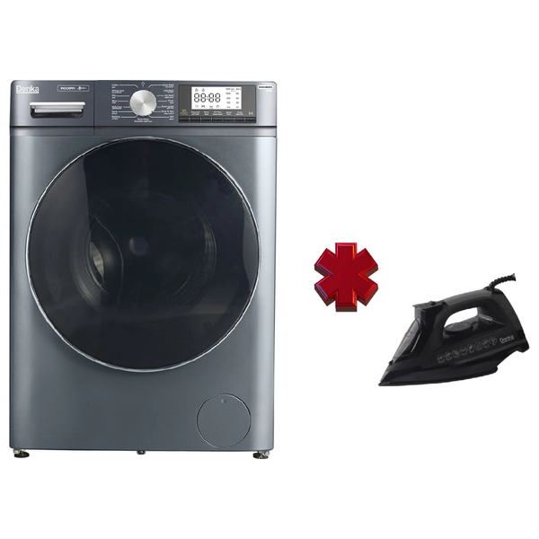 Denka MWM-08GFL - 8Kg - 1400RPM - Front Loading Washing Machine - Gray + Denka IST-2400PB - Steam Iron - Black